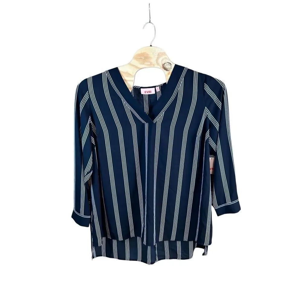 EVRI 2X Black and White Striped Blouse NWT